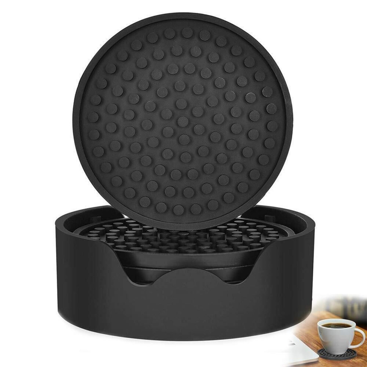 Kitcheniva Silicone Drinks Coasters Mat Pad With Holder 6 Pcs